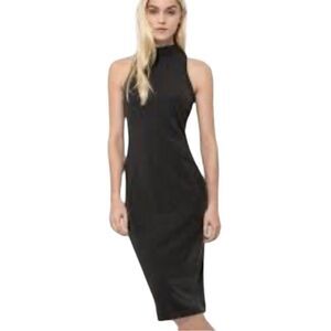 LA Made Mock Neck Sleeveless Midi Dress Small Gray Halter Bodycon Minimal Sheath